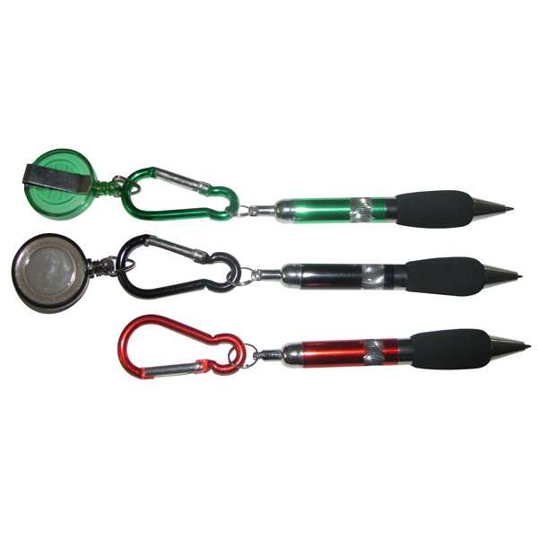 Short Pen with carabiner and pull reels